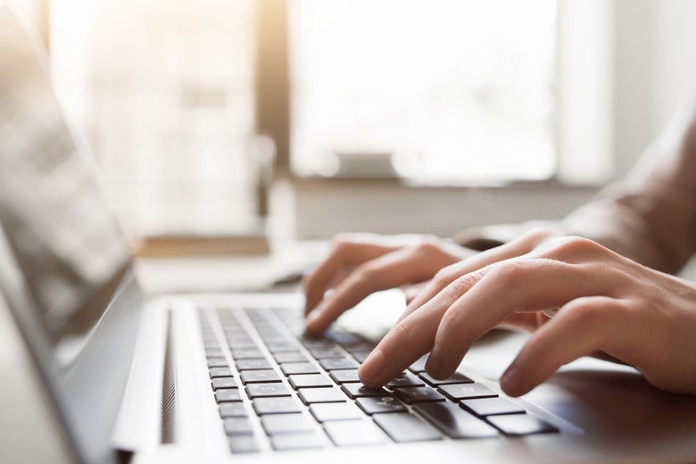 Hands typing.